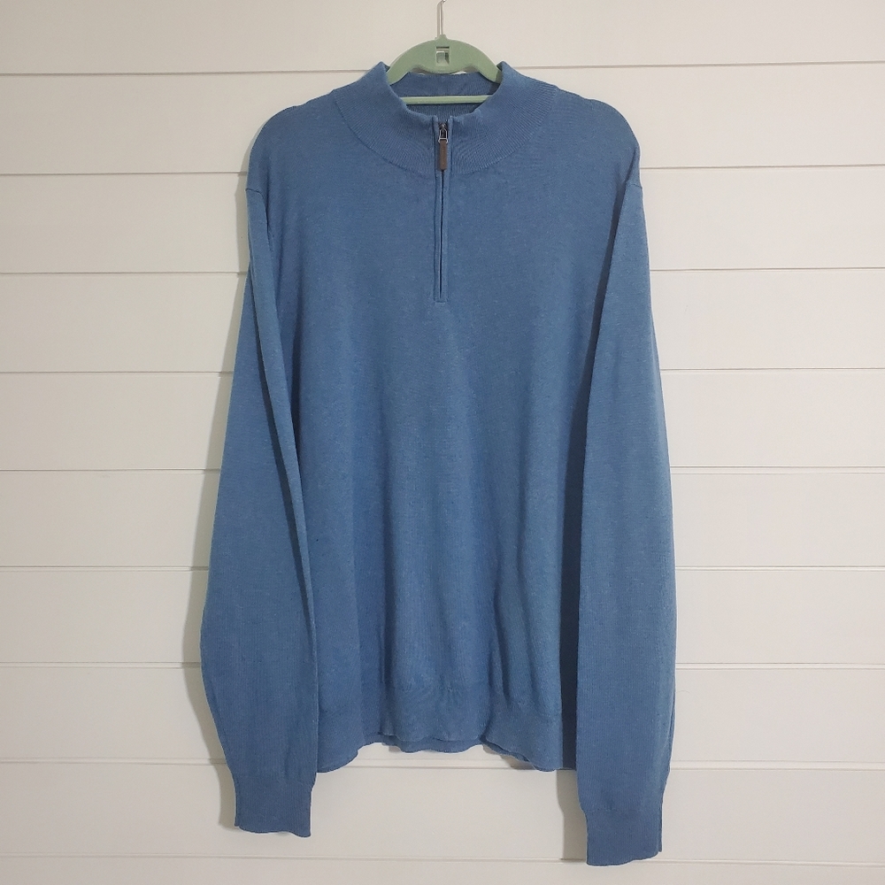 Nordstrom Cotton and Cashmere Men's Blue Quarter Zip Pullover Sweater. Size: 2XL